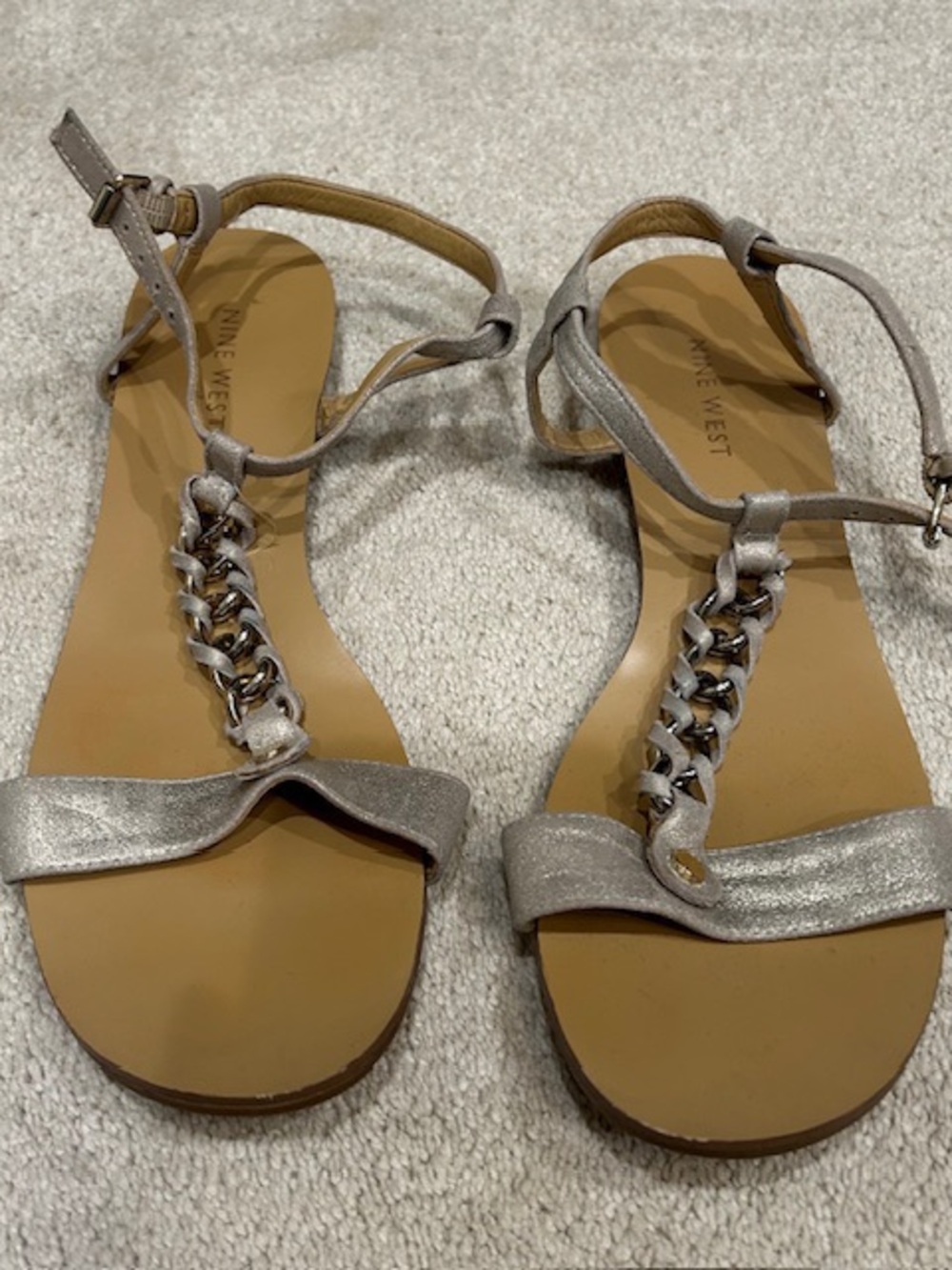 Nine West Light Gold Chain T-Strap Sandals